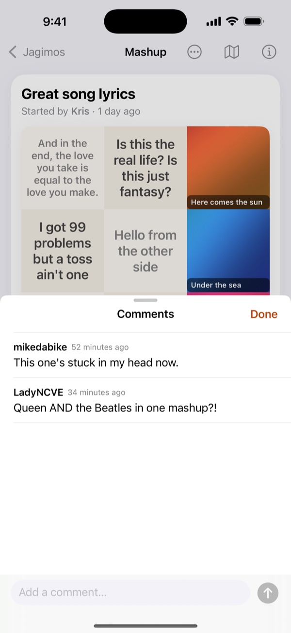 Comments on a mashup